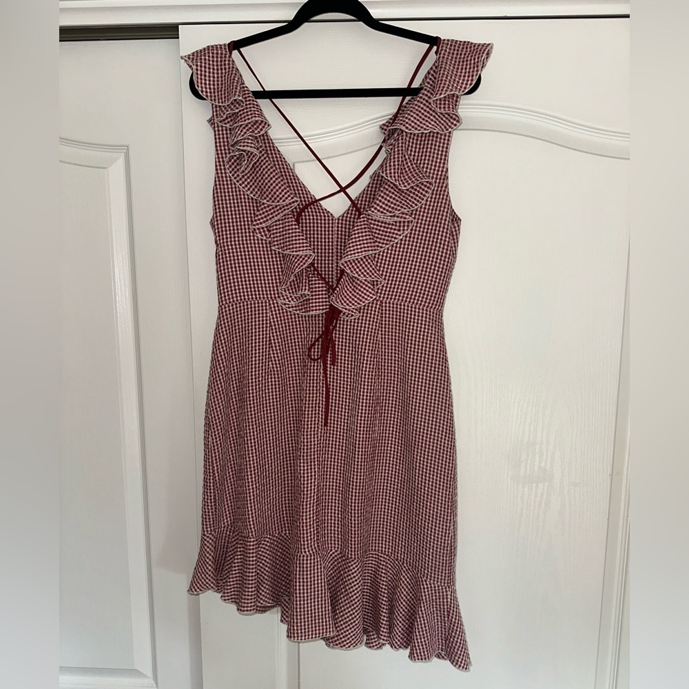 Wayf Red Gingham Ruffle Mini Dress - Picture 2 of 3